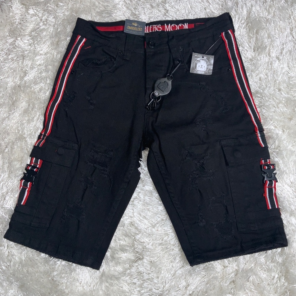 Smuggler’s Moon Men’s Black Distressed Cargo Butterfly Denim Shorts Size 30